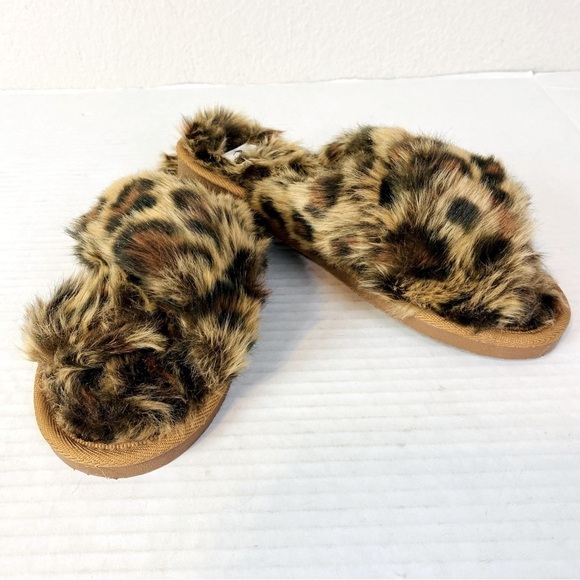 Corkys Leopard Faux Fur Scruff Slumber Slippers Size 9 - Picture 3 of 6